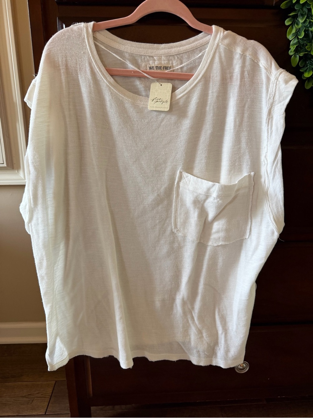 Free People Ivory Ribbed Crewneck Tee